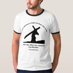 Camiseta Lucas 14:27 KJV Jesús cruza la Biblia Cristiana Ve