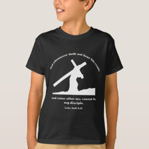 Camiseta Lucas 14:27 KJV Jesús cruza la Biblia Cristiana Ve