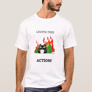 Camiseta Luces. Árbol. ¡Acción! - Navidades gatos divertido