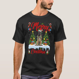 Camiseta Luces Árbol Navidad Santa Malinois Belga Perro Cri