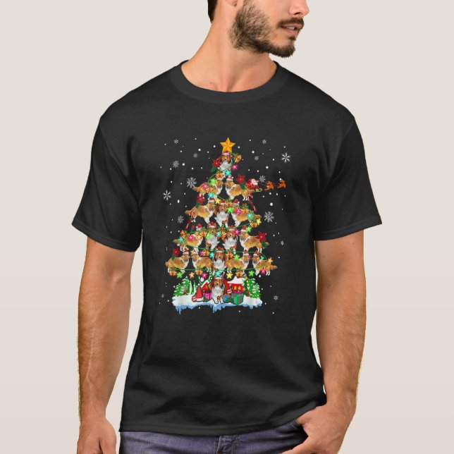 Camiseta Luces de árbol de Navidad con perro de pastor de S (Anverso)