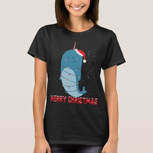 Camiseta Luces de árbol de navidad de Cute narwhal (Anverso)