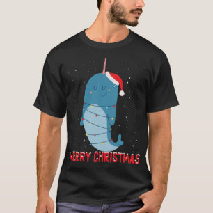 Camiseta Luces de árbol de navidad de Cute narwhal