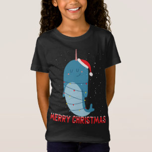 Camiseta Luces de árbol de navidad de Cute narwhal