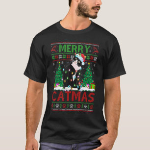 Camiseta Luces de árbol de Navidad de gato negro feo gato n