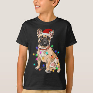 Camiseta Luces de árbol de navidad de perro de Bulldog fran