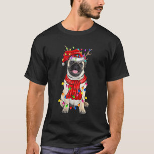 Camiseta Luces de árbol de Navidad de Pug lindo perro