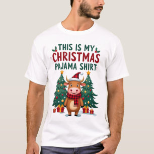 Camiseta Luces de árbol de Navidad de Santa Cow Esto es mi 