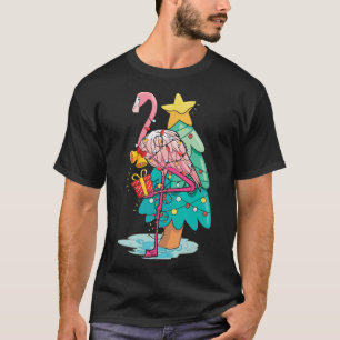 Camiseta Luces de árbol de Navidad Flamingo Animal Tropical