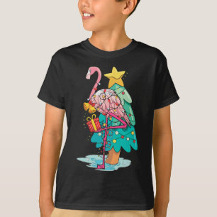 Camiseta Luces de árbol de Navidad Flamingo Animal Tropical