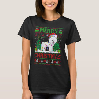 Camiseta Luces de árbol de Navidad Santa feo perro Bichon F