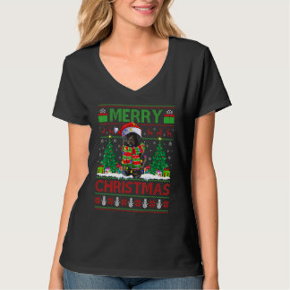Camiseta Luces de árbol de Navidad Santa feo Perro de agua