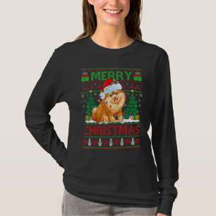 Camiseta Luces de árbol de Navidad Santa feo perro Pomerani