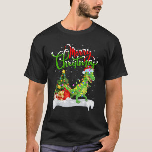 Camiseta Luces de árbol de Navidad Sombrero de Santa T Rex