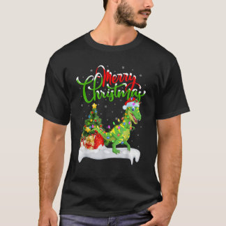 Camiseta Luces de árbol de Navidad Sombrero de Santa T Rex