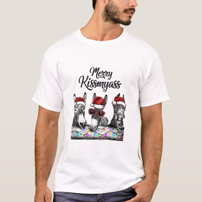 Camiseta Luces de cadena Santa Hat Donkey de Beso Feliz (Anverso)