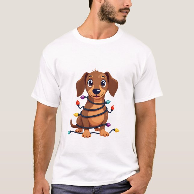 Camiseta Luces de Dachshund de Navidad (Anverso)