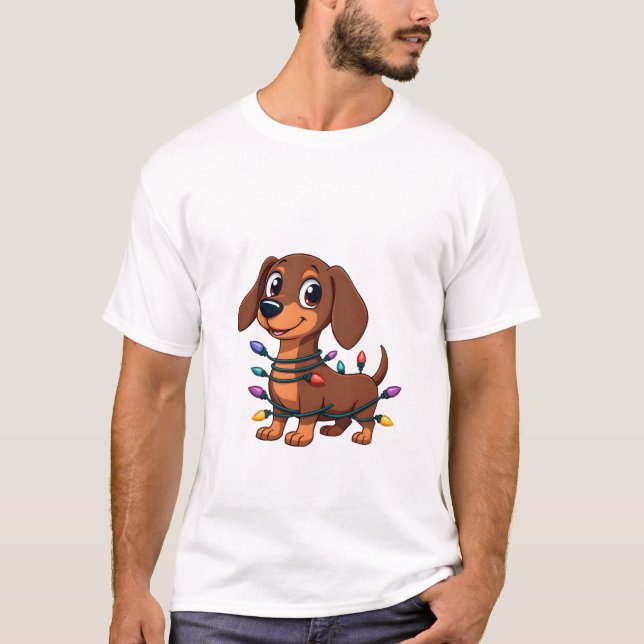 Camiseta Luces de Dachshund de Navidad (1) (Anverso)