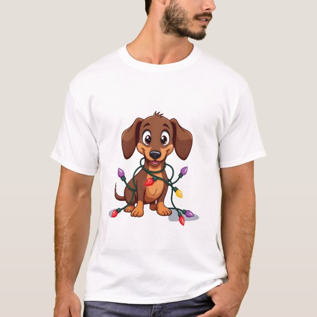 Camiseta Luces de Dachshund de Navidad (2) (Anverso)