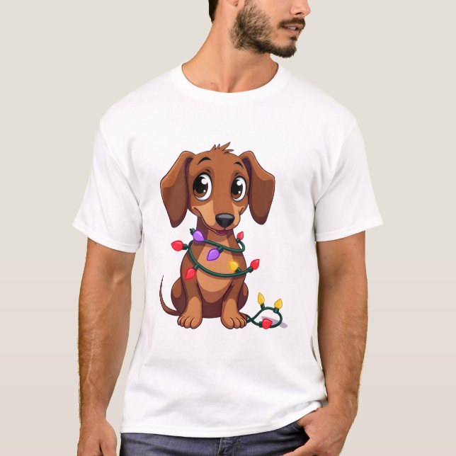 Camiseta Luces de Dachshund Navideñas (3) (Anverso)