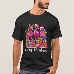 Camiseta Luces de Feliz Navidad Flamenco Sombrero de Santa