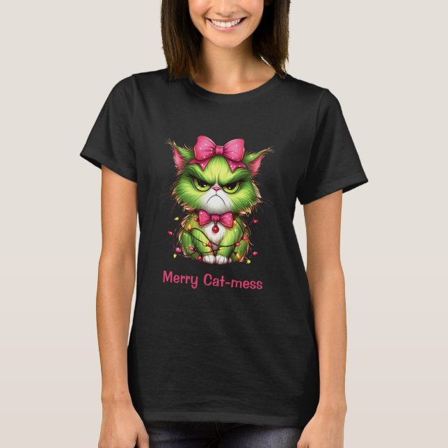 Camiseta Luces de fiesta enredadas de gato alegre (Anverso)