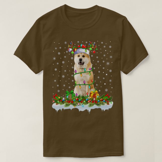 Camiseta Luces de los Navidades de renos Akita Inu Dog Sant (Diseño del anverso)