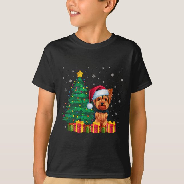 Camiseta Luces de los Navidades de Santa Hat Terrier de Yor (Anverso)
