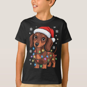 Camiseta Luces de Navidad Dachshund Sombrero de Santa Perro
