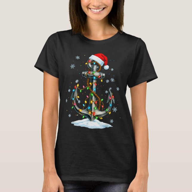 Camiseta Luces de Navidad de Ancla Náutica Barco Marinero  (Anverso)