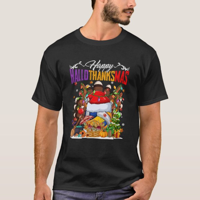 Camiseta Luces de Navidad de bolas de voleibol de brujas tu (Anverso)