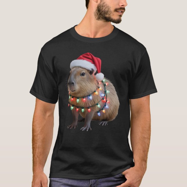 Camiseta Luces de Navidad de Capybara Navidad Cappy de Vaca (Anverso)