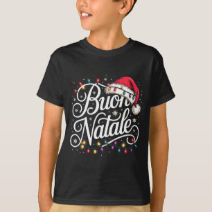 Camiseta Luces de Navidad de Familia Italiana Sombrero Rojo