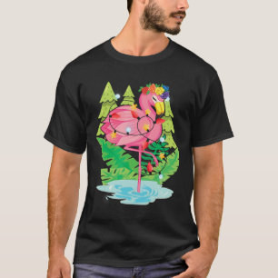 Camiseta Luces de Navidad de Flamenco Animal Pájaro Tropica