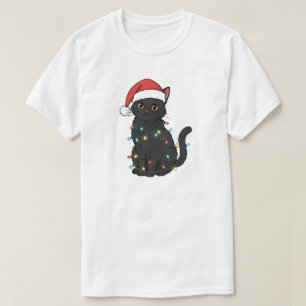 Camiseta Luces de Navidad de Gato Negro – divertido gatito