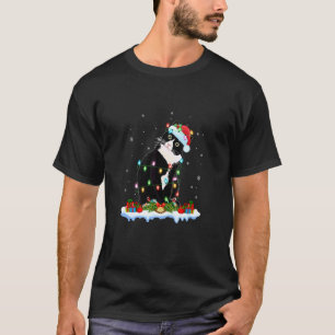 Camiseta Luces de Navidad de Gato Negro Gorro de Santa Dive