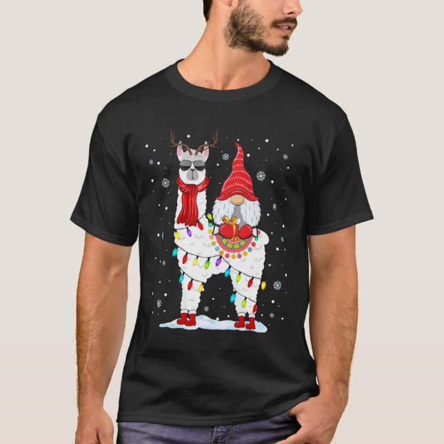 Camiseta Luces de Navidad de Gnomos de Santa Cabalgando Ren (Anverso)
