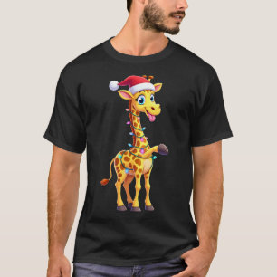 Camiseta Luces de Navidad de Jirafa Funny Santa Jirafa Navi