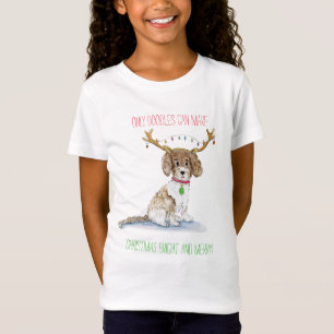 Camiseta Luces de Navidad de Labradoodle con Acuarela y Cue