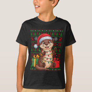 Camiseta Luces de Navidad de Nutria Gorro de Santa Feo Navi