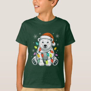 Camiseta Luces de Navidad de Oso Polar Adorable Sombrero