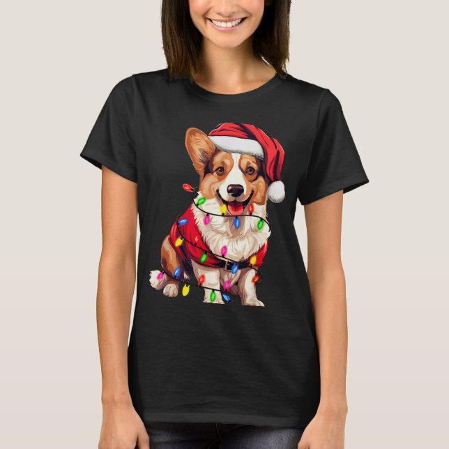 Camiseta Luces de Navidad de Perro Corgi de Santa Pijama de (Anverso)