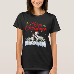 Camiseta Luces de Navidad de perro dálmata Gorro de Santa N