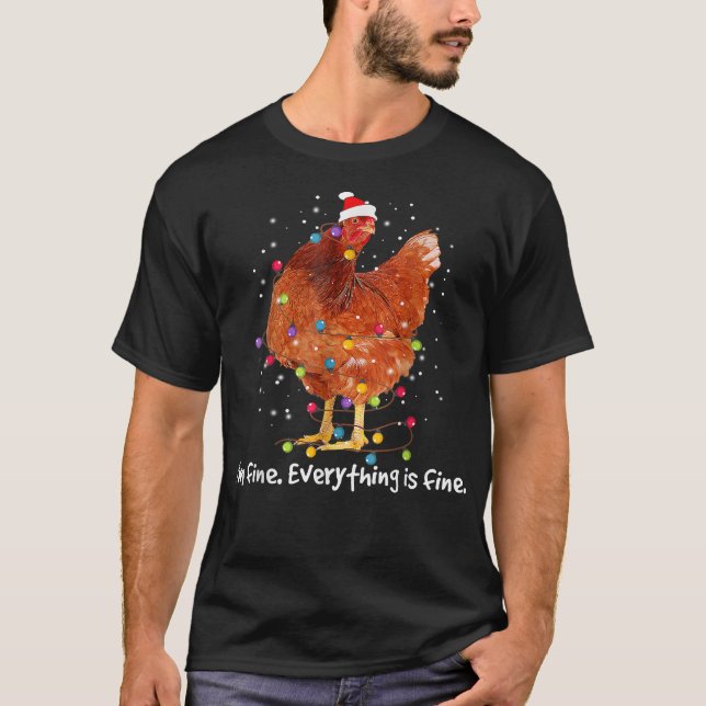Camiseta Luces de Navidad de Pollo Estoy Bien Todo Está Bie (Anverso)
