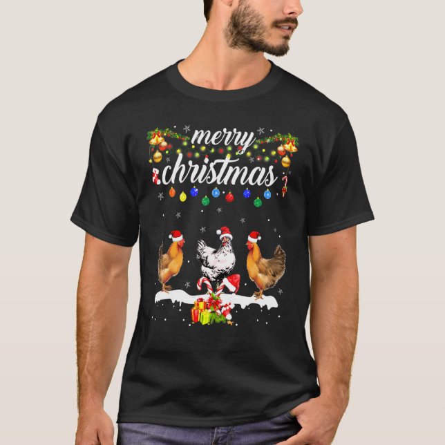 Camiseta Luces de Navidad de Pollo Feliz Navidad Pollo (Anverso)