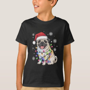 Camiseta Luces de Navidad de Pug de Santa Amante del Perro 