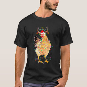 Camiseta Luces de Navidad de Reno de Pollo Navidad de Pollo