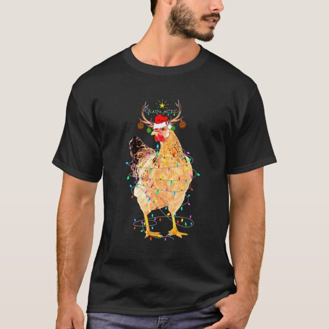 Camiseta Luces de Navidad de Reno de Pollo Navidad de Pollo (Anverso)