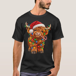 Camiseta Luces de Navidad de Vaca Highland Adorable – Vaca