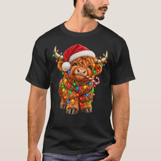 Camiseta Luces de Navidad de Vaca Highland Adorable – Vaca